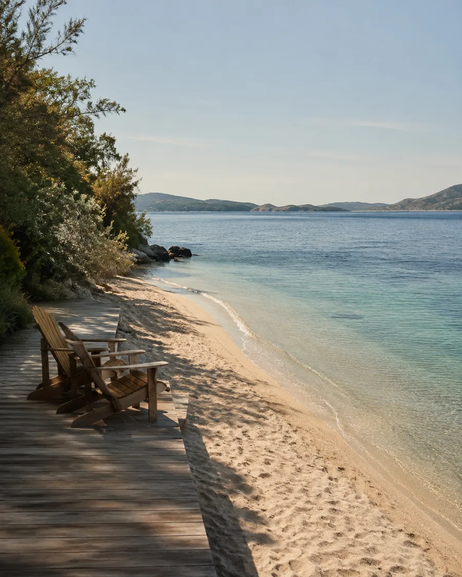 A quiet beach and blue-green water
